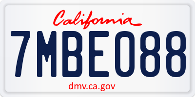 CA license plate 7MBE088