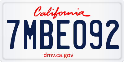 CA license plate 7MBE092