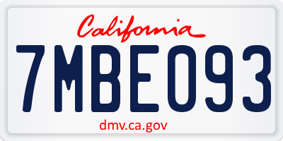CA license plate 7MBE093