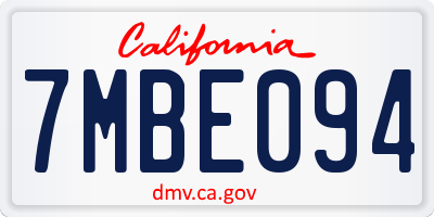 CA license plate 7MBE094