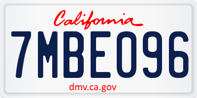 CA license plate 7MBE096