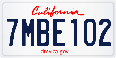 CA license plate 7MBE102