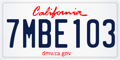 CA license plate 7MBE103