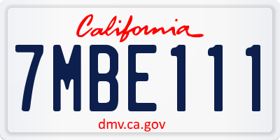 CA license plate 7MBE111