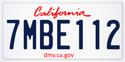 CA license plate 7MBE112
