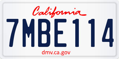 CA license plate 7MBE114