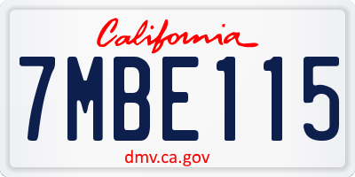 CA license plate 7MBE115