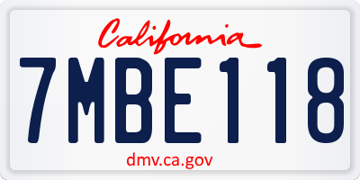 CA license plate 7MBE118