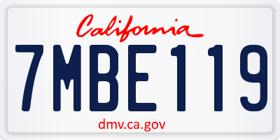 CA license plate 7MBE119