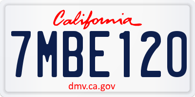 CA license plate 7MBE120
