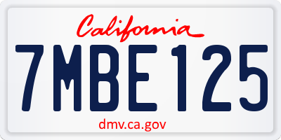 CA license plate 7MBE125