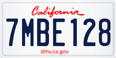 CA license plate 7MBE128