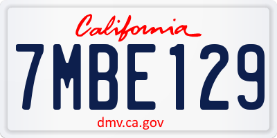 CA license plate 7MBE129