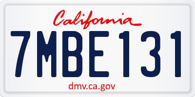 CA license plate 7MBE131