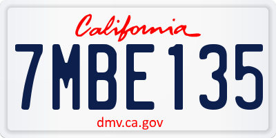 CA license plate 7MBE135