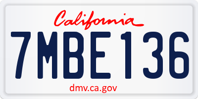 CA license plate 7MBE136