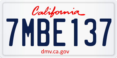 CA license plate 7MBE137