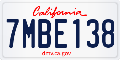 CA license plate 7MBE138