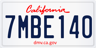 CA license plate 7MBE140