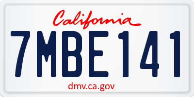 CA license plate 7MBE141