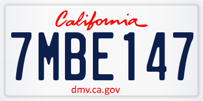 CA license plate 7MBE147