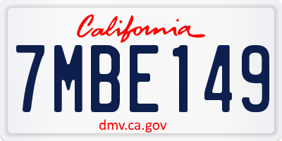 CA license plate 7MBE149