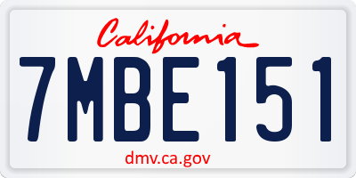 CA license plate 7MBE151