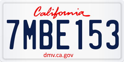 CA license plate 7MBE153
