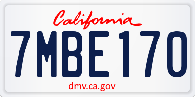 CA license plate 7MBE170