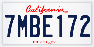 CA license plate 7MBE172