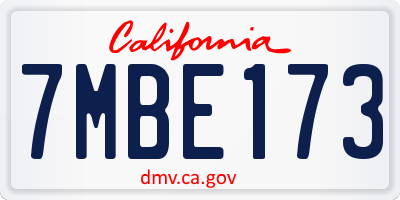 CA license plate 7MBE173
