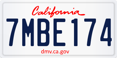 CA license plate 7MBE174