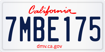 CA license plate 7MBE175