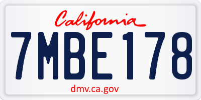 CA license plate 7MBE178