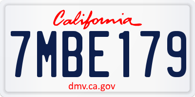 CA license plate 7MBE179