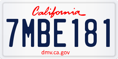 CA license plate 7MBE181