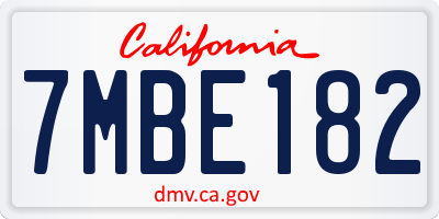CA license plate 7MBE182