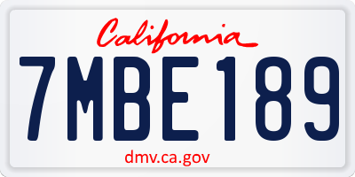 CA license plate 7MBE189