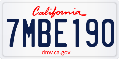 CA license plate 7MBE190
