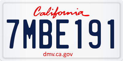 CA license plate 7MBE191