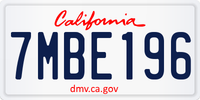 CA license plate 7MBE196