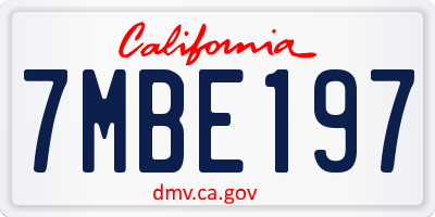 CA license plate 7MBE197