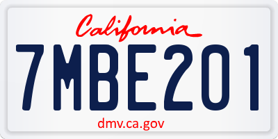 CA license plate 7MBE201