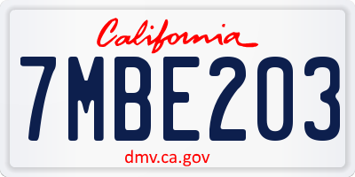CA license plate 7MBE203