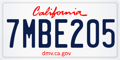 CA license plate 7MBE205