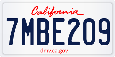 CA license plate 7MBE209