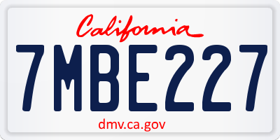 CA license plate 7MBE227