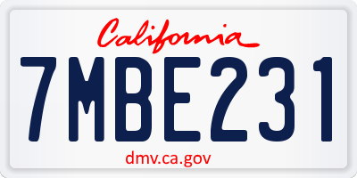 CA license plate 7MBE231