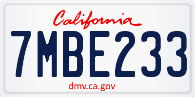 CA license plate 7MBE233