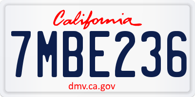 CA license plate 7MBE236